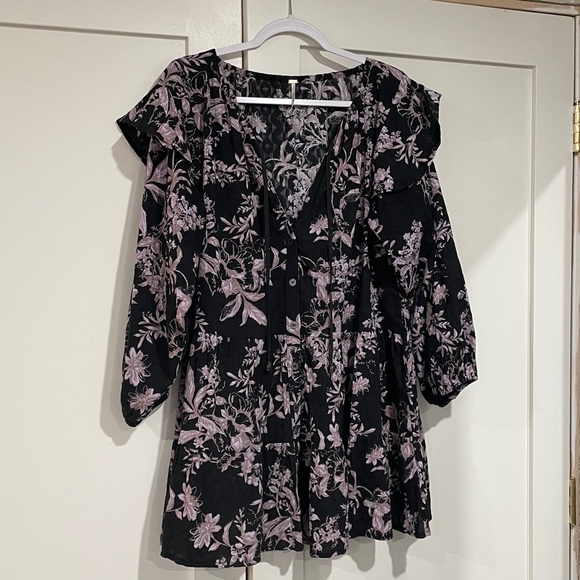FREE PEOPLE BOHO MINI DRESS Size SCharcoal Grey & Lavendar